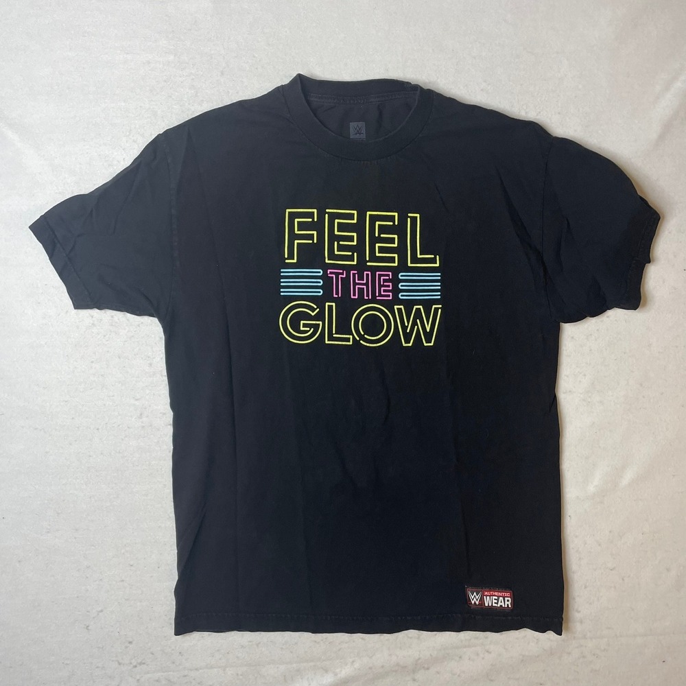 WWE Authentic Naomi‎ Feel The Glow Black T-Shirt Size L Wrestling Graphic